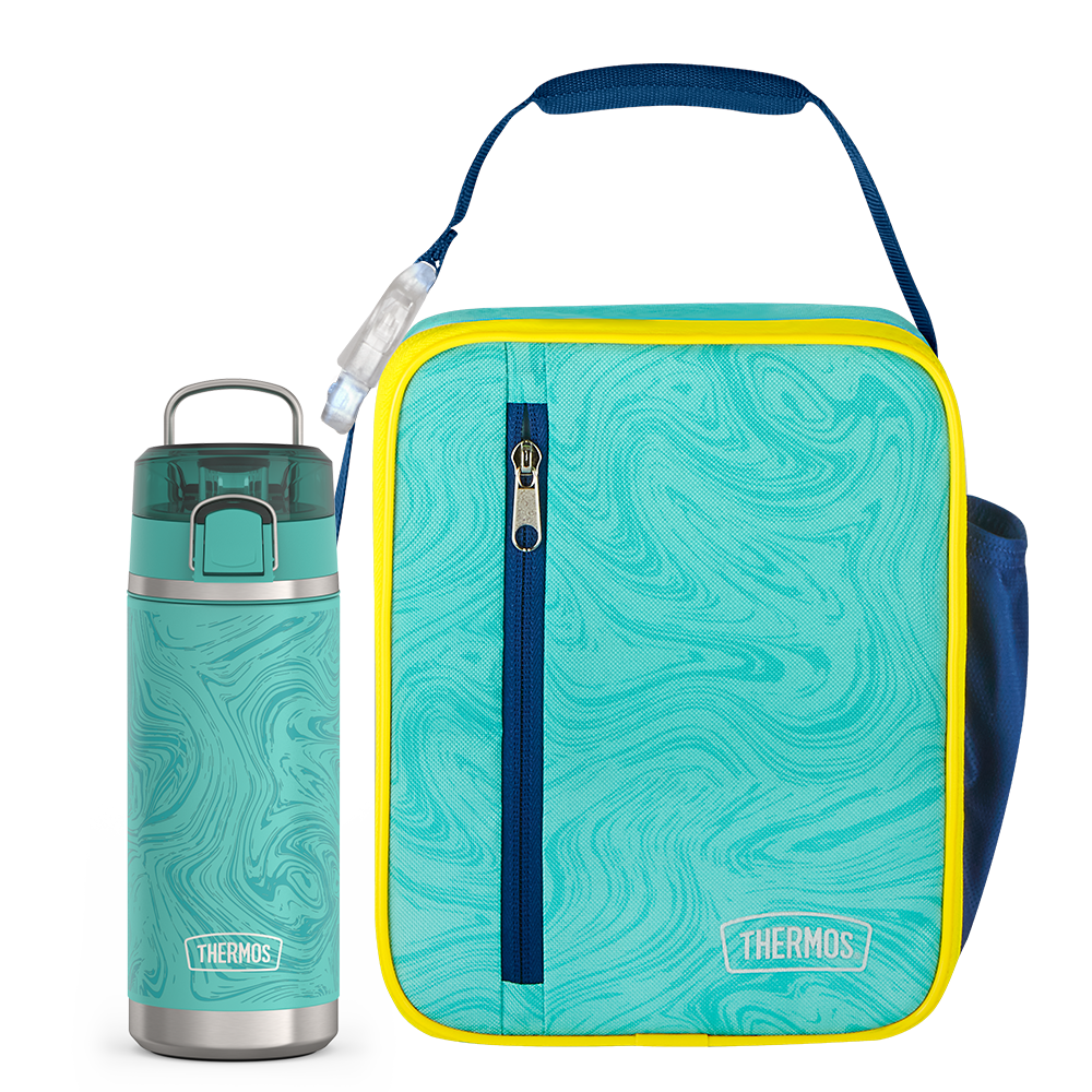 Teal Marble Upright & 18oz Icon? Kids Water Bottle Bundle