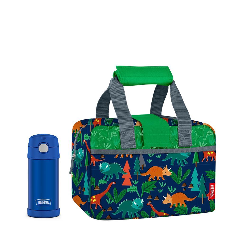 LUNCH DUFFLE WITH 12oz FUNTAINER? SOLID BOTTLE WOODLAND DINO - Image 4